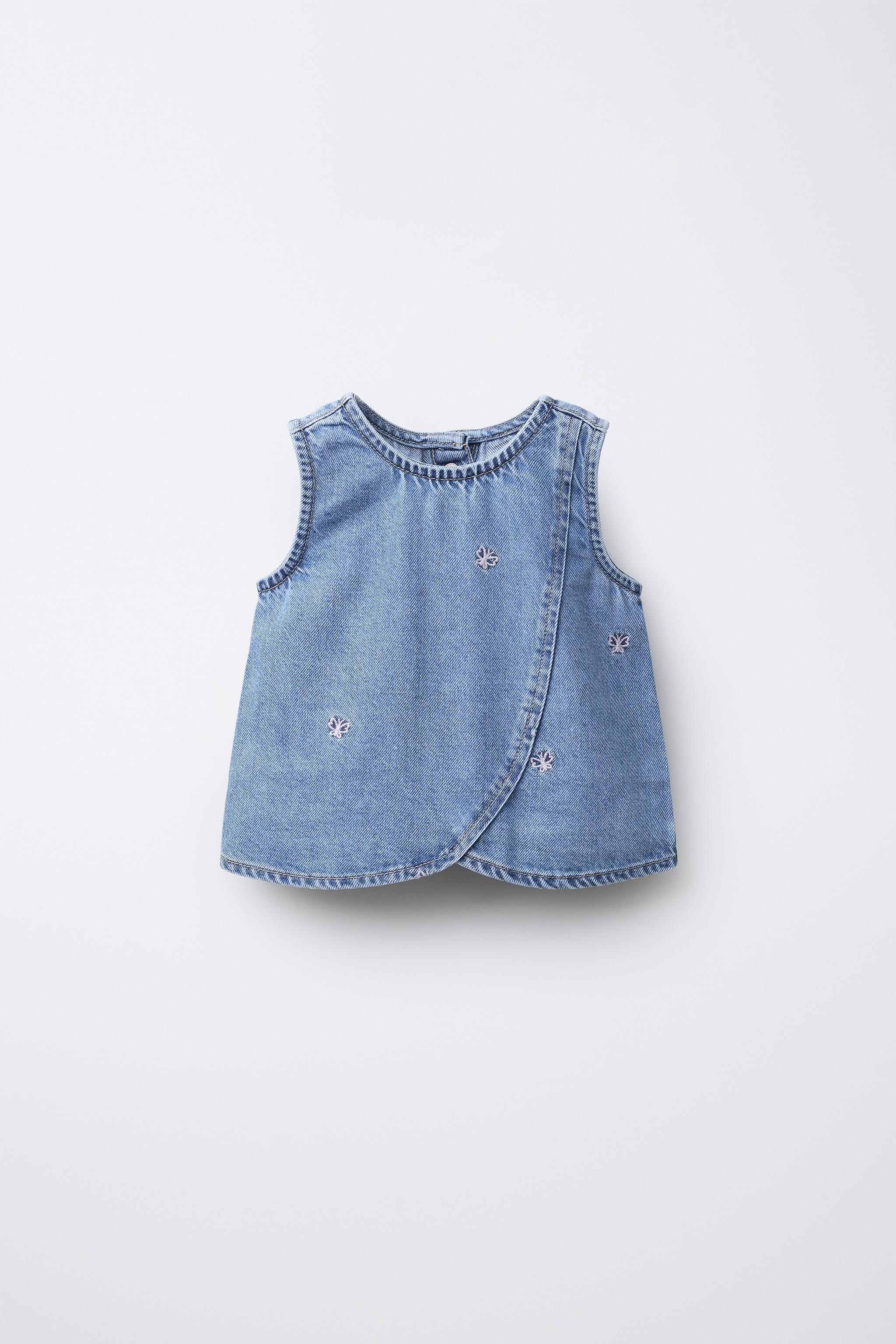 EMBROIDERED BUTTERFLY DENIM TOP